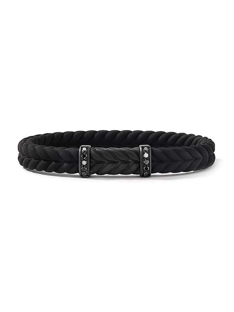 Chevron Black Rubber Bracelet with Titanium and Pavé Diamonds