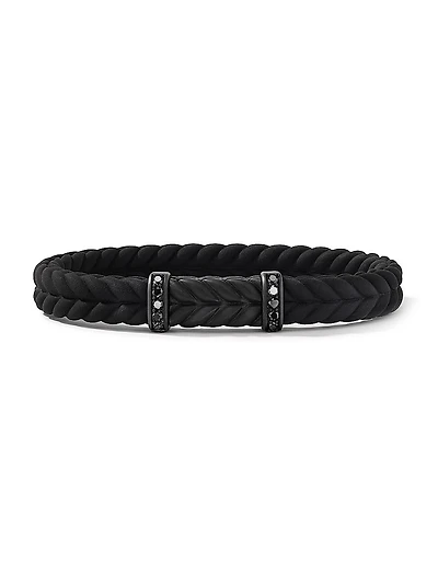 Chevron Black Rubber Bracelet with Titanium and Pavé Diamonds