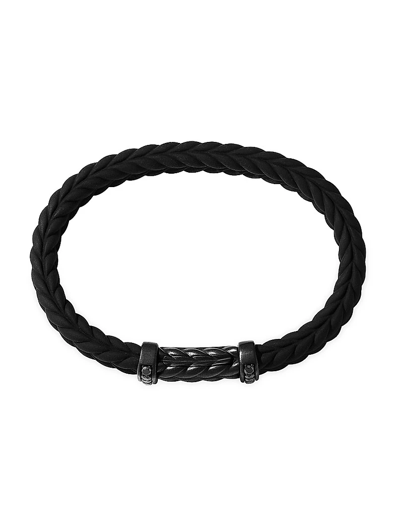 Chevron Black Rubber Bracelet with Titanium and Pavé Diamonds
