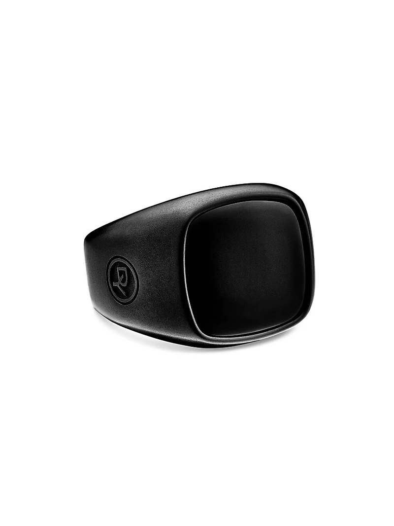 Exotic Stone Signet Ring In Black Titanium