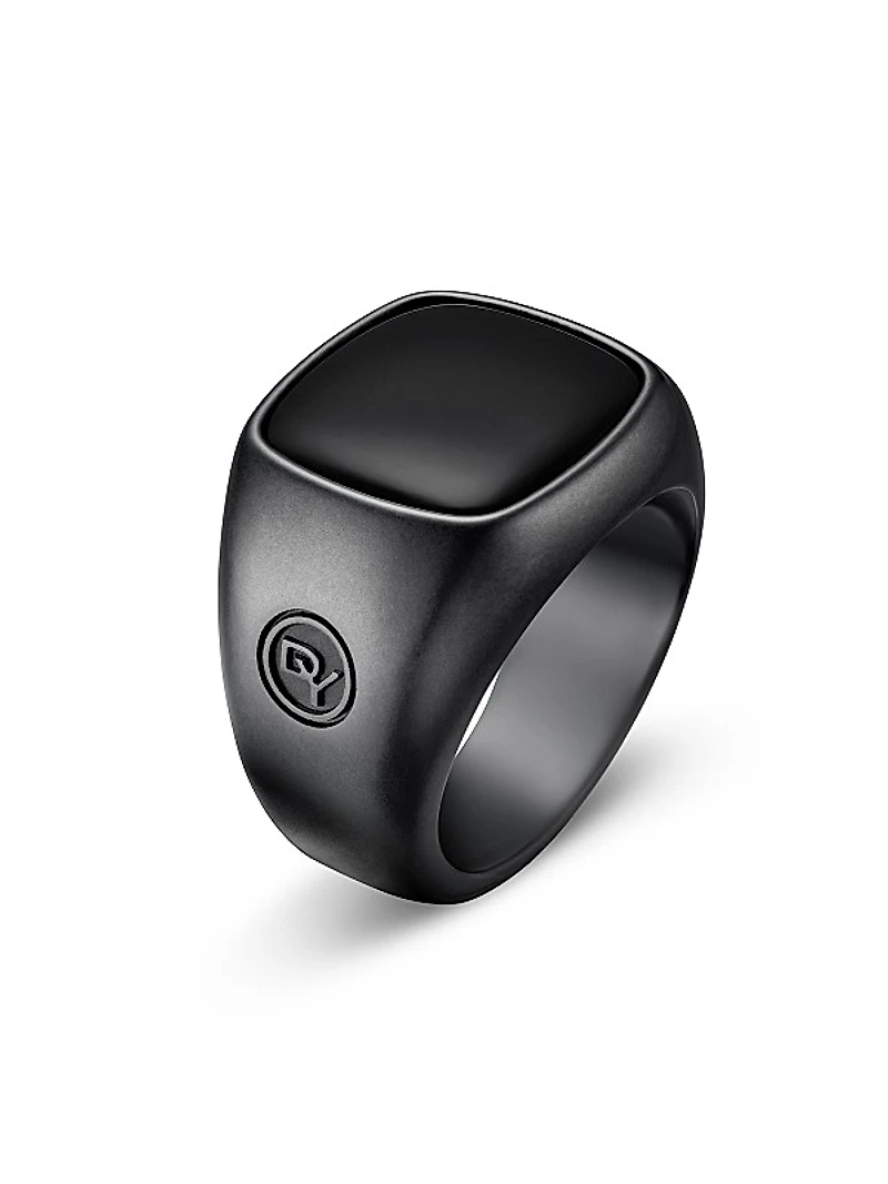 Exotic Stone Signet Ring In Black Titanium