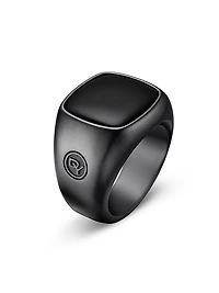 Exotic Stone Signet Ring In Black Titanium