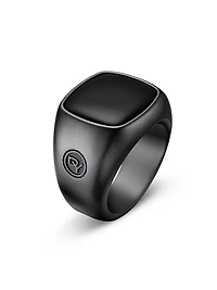 Exotic Stone Signet Ring In Black Titanium
