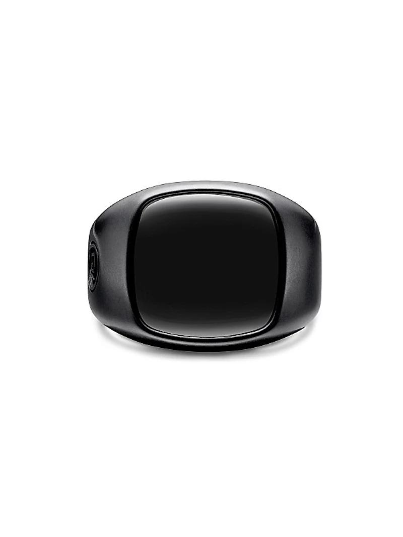 Exotic Stone Signet Ring In Black Titanium
