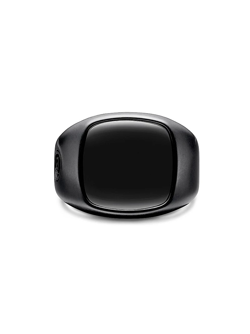 Exotic Stone Signet Ring In Black Titanium