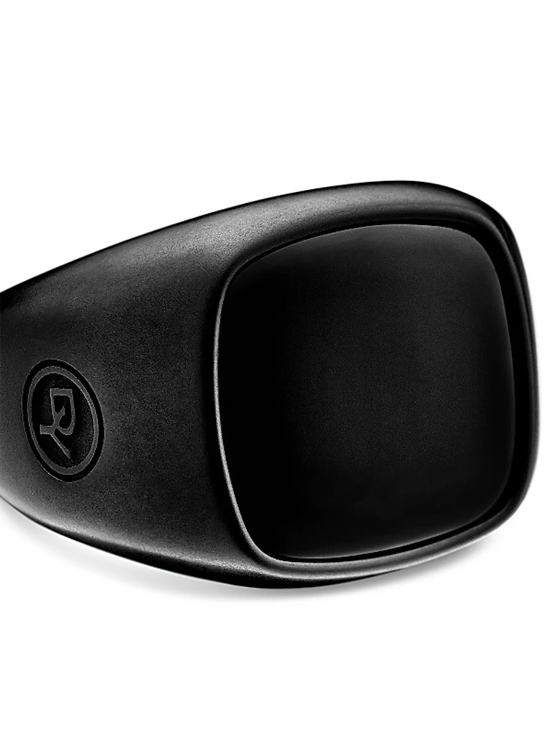 Exotic Stone Signet Ring In Black Titanium