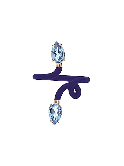 Iconic 9K Gold, Blue Topaz & Enamel Double Vine Tendril Ring