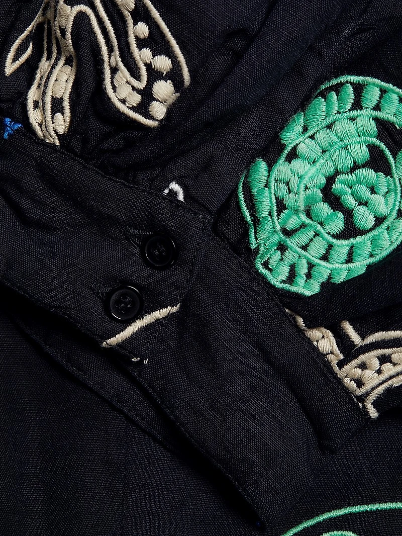 Embroidered Puff-Sleeve Crop Top