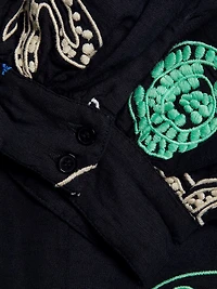 Embroidered Puff-Sleeve Crop Top