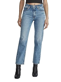 Harlow Jeweled Mid-Rise Straight Ankle Jeans