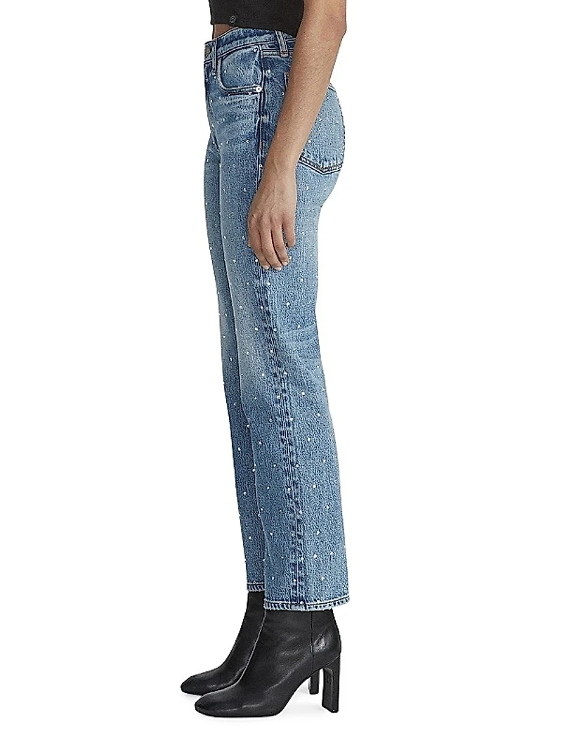 Harlow Jeweled Mid-Rise Straight Ankle Jeans