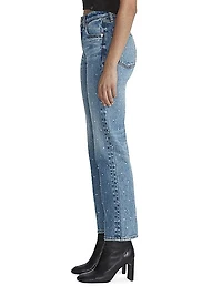 Harlow Jeweled Mid-Rise Straight Ankle Jeans