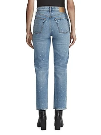 Harlow Jeweled Mid-Rise Straight Ankle Jeans