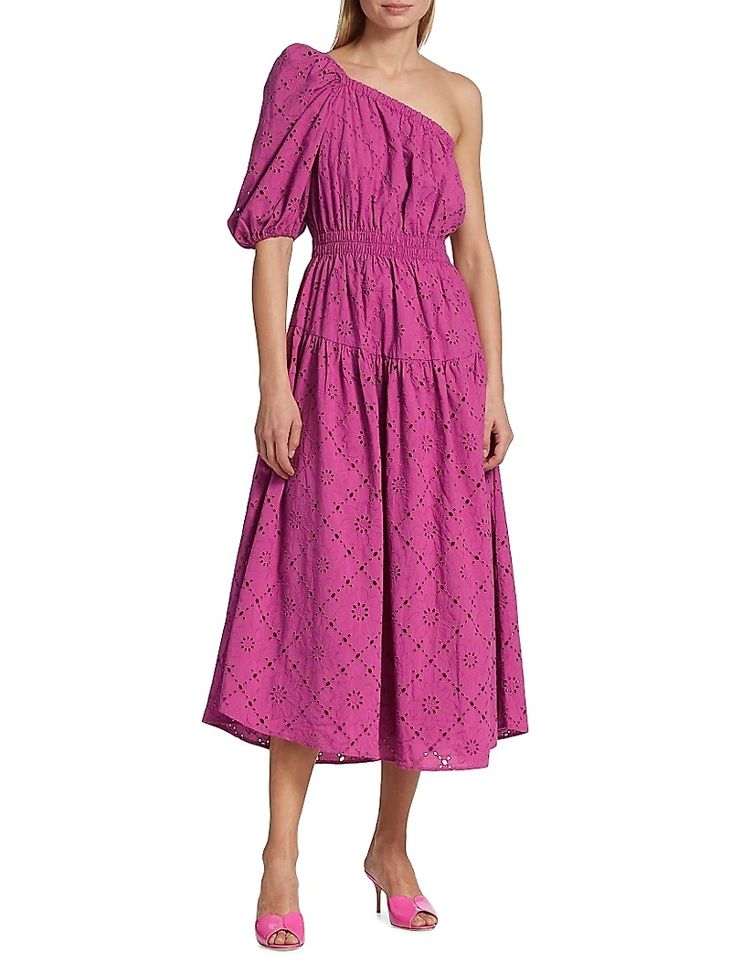 Anise One-Shoulder Eyelet Midi Dress