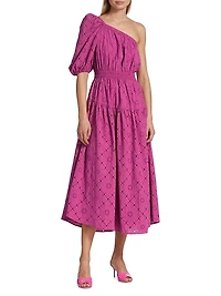 Anise One-Shoulder Eyelet Midi Dress