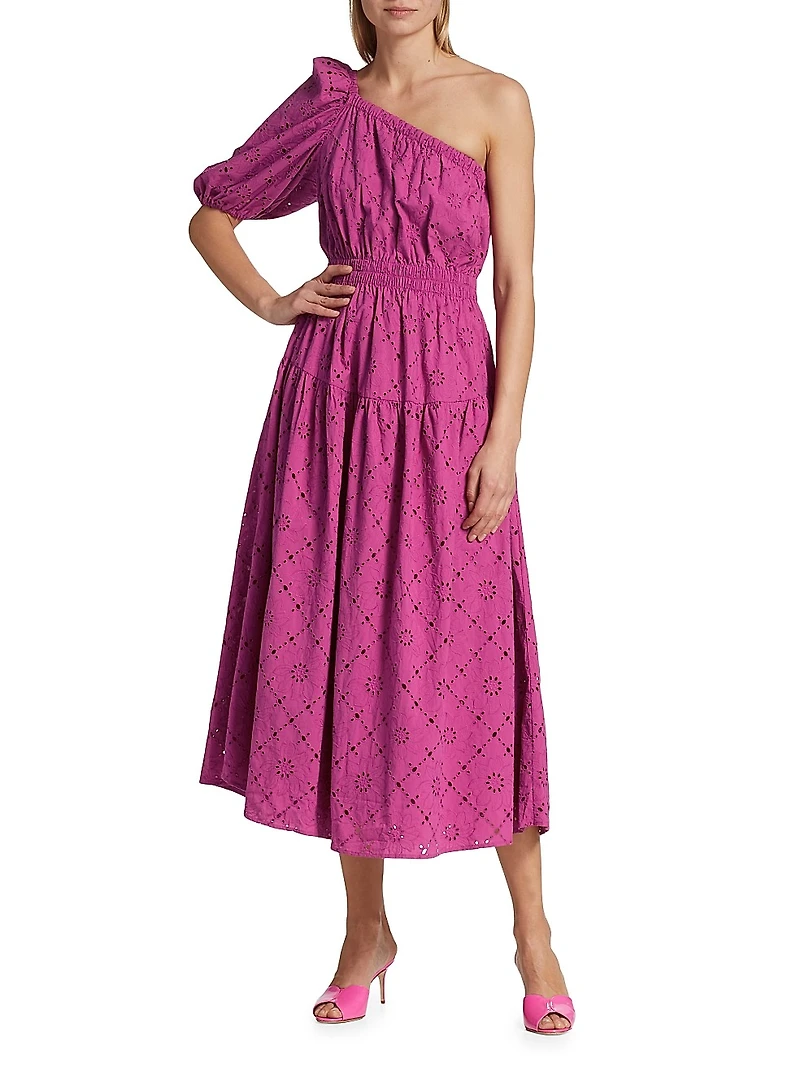 Anise One-Shoulder Eyelet Midi Dress
