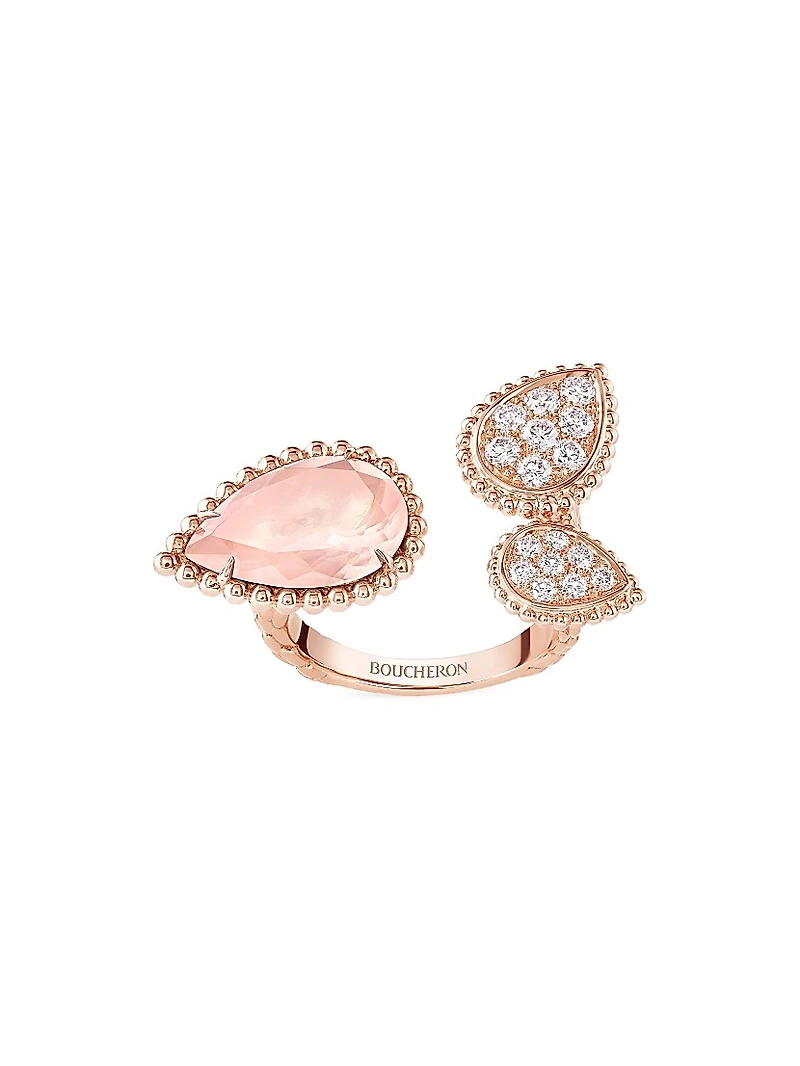 Serpent Bohème 18K Rose Gold, Pink Quartz & 0.49 TCW Diamond Cuff Ring