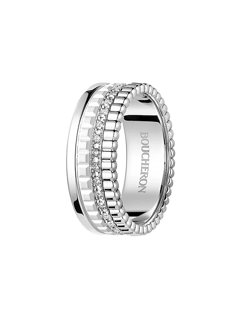 Quatre White Edition 18K Gold, HyCeram & 0.26 TCW Diamond Ring