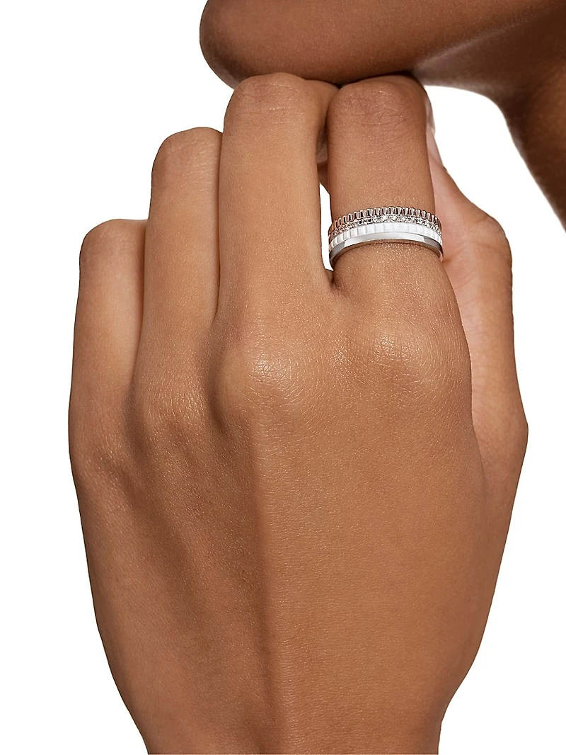 Quatre White Edition 18K Gold, HyCeram & 0.26 TCW Diamond Ring