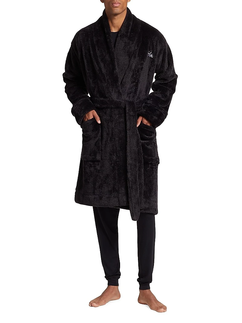COLLECTION Plush Embroidered-Logo Robe