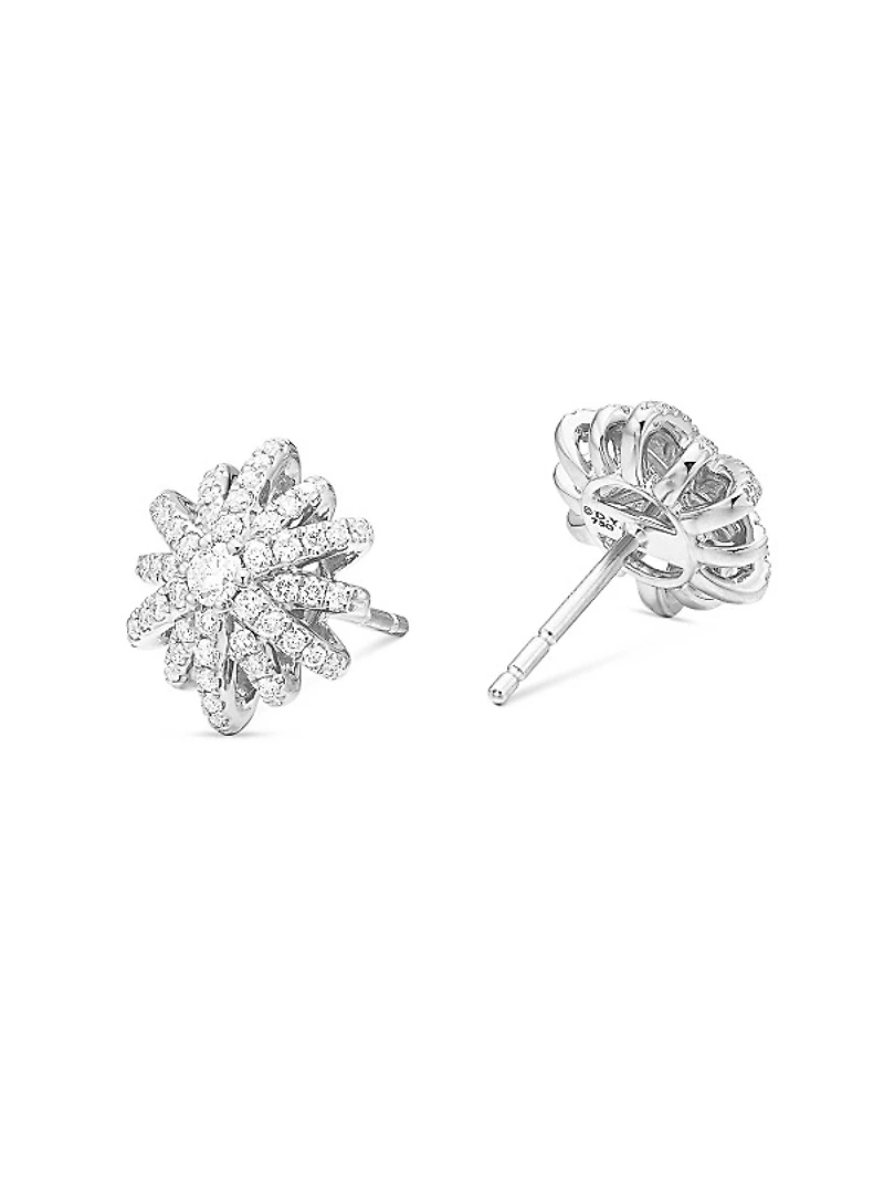 Starburst Stud Earrings in 18K White Gold with Diamonds, 11.7mm