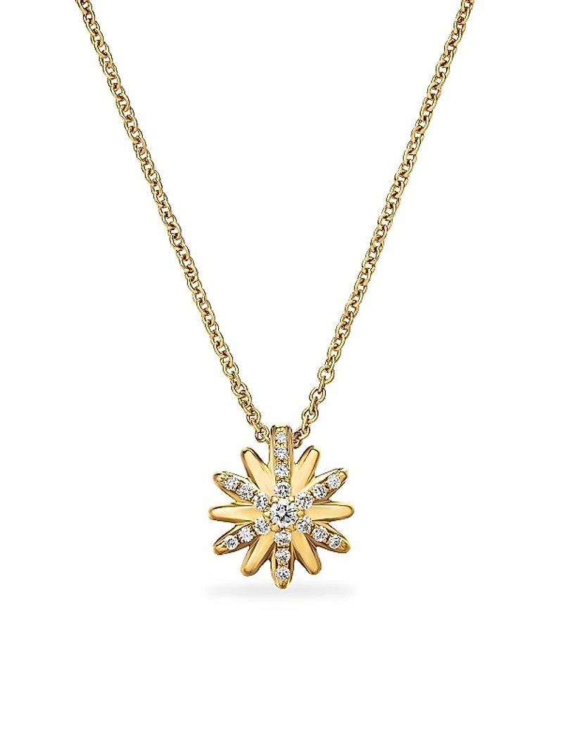 Petite Starburst Pendant Necklace in 18K Yellow Gold with Diamonds, 10.5mm