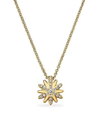 Petite Starburst Pendant Necklace in 18K Yellow Gold with Diamonds, 10.5mm