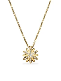 Petite Starburst Pendant Necklace in 18K Yellow Gold with Diamonds, 10.5mm
