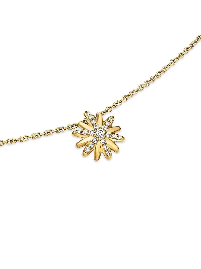Petite Starburst Pendant Necklace in 18K Yellow Gold with Diamonds, 10.5mm