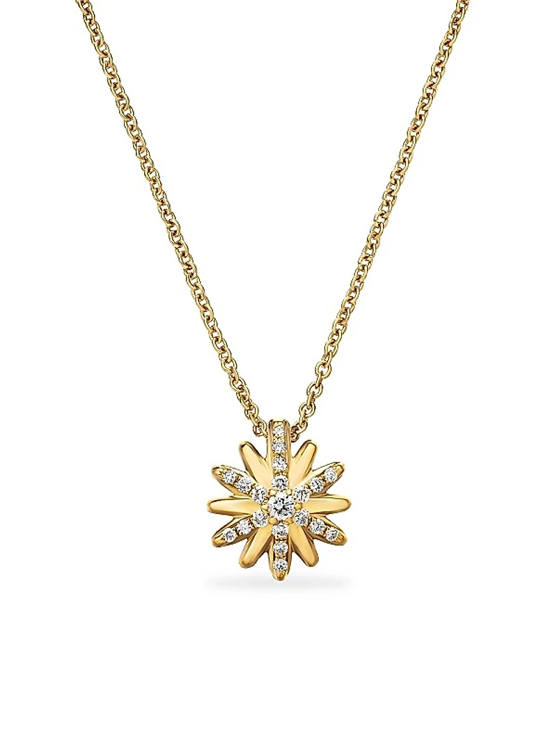 Petite Starburst Station Necklace In 18K Yellow Gold With Diamonds