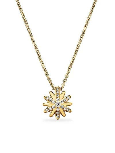 Petite Starburst Station Necklace In 18K Yellow Gold With Diamonds