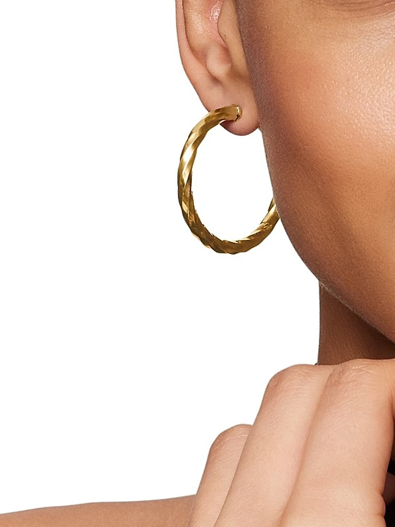 Cable Edge Hoop Earrings in 18K Yellow Gold, 1.5in