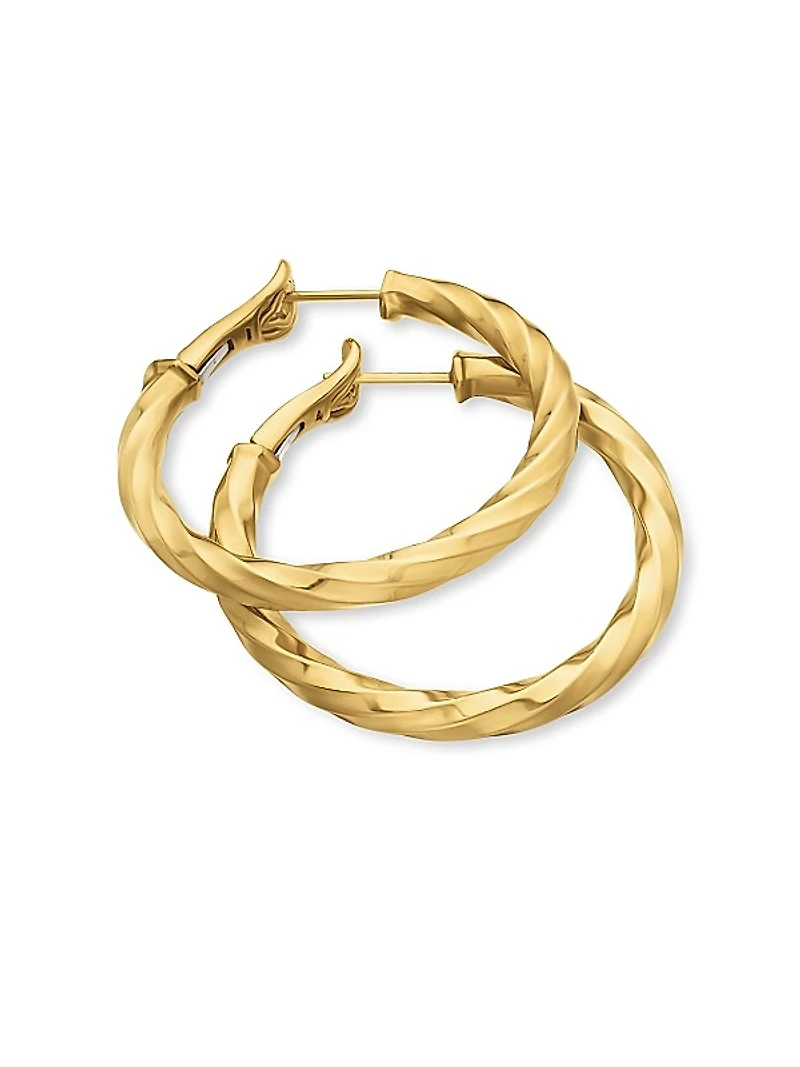 Cable Edge Hoop Earrings in 18K Yellow Gold, 1.5in