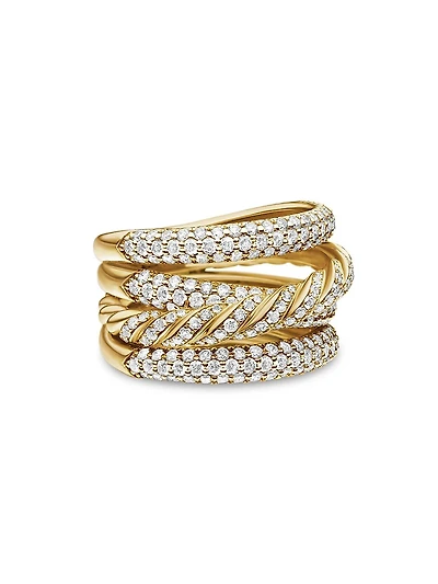 Pavé Four Row Ring in 18K Yellow Gold