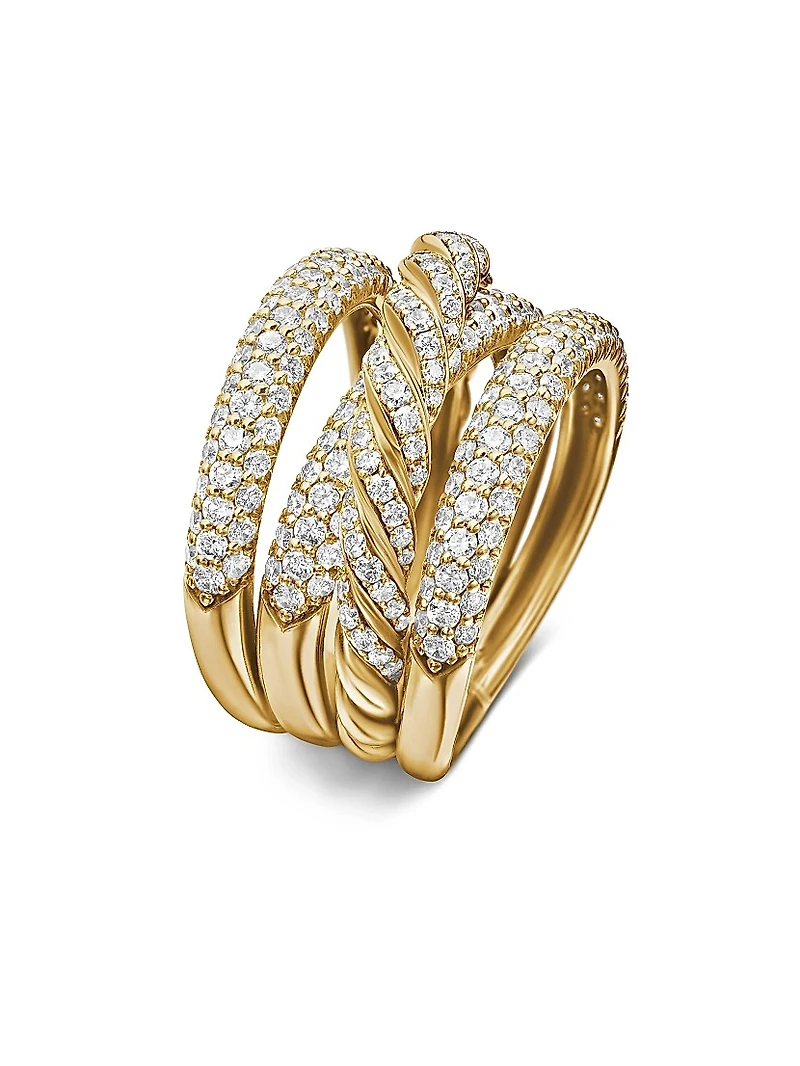 Pavé Four Row Ring in 18K Yellow Gold