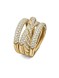 Pavé Four Row Ring in 18K Yellow Gold