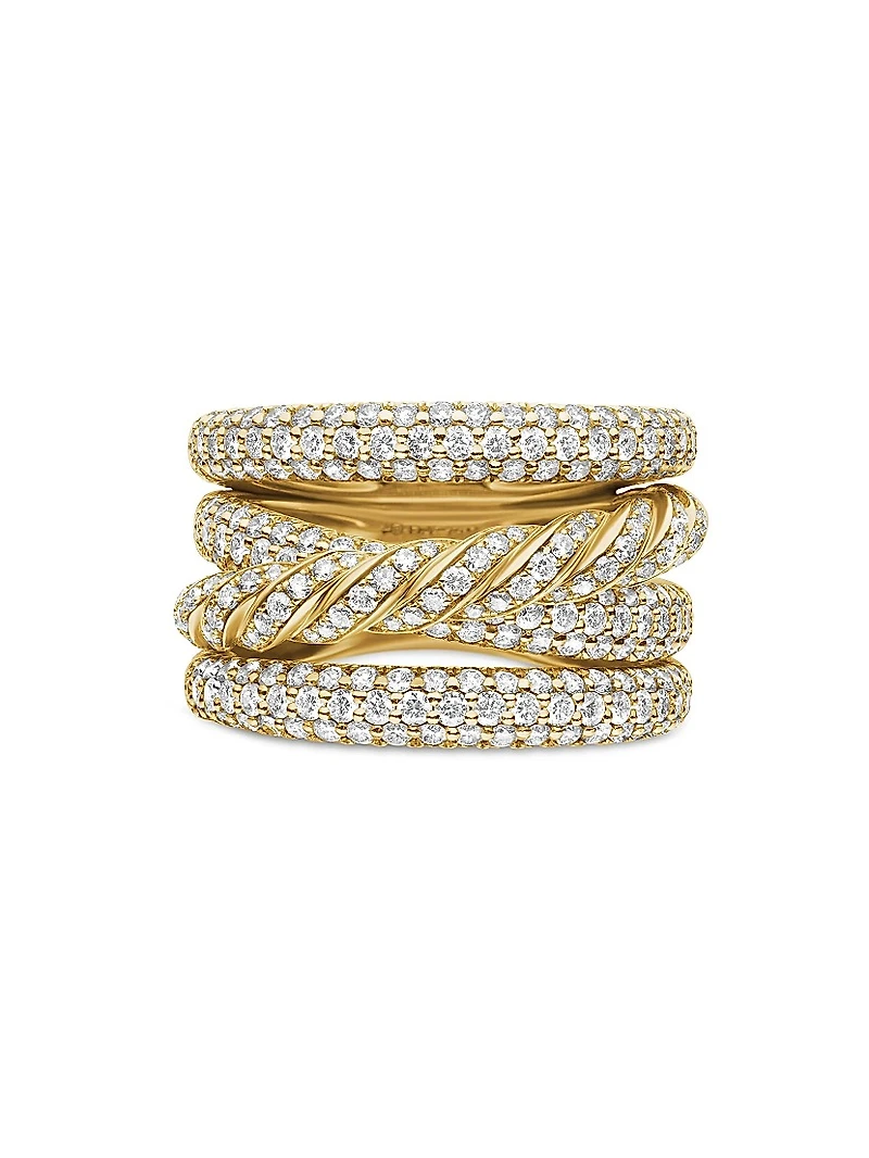 Pavé Four Row Ring in 18K Yellow Gold