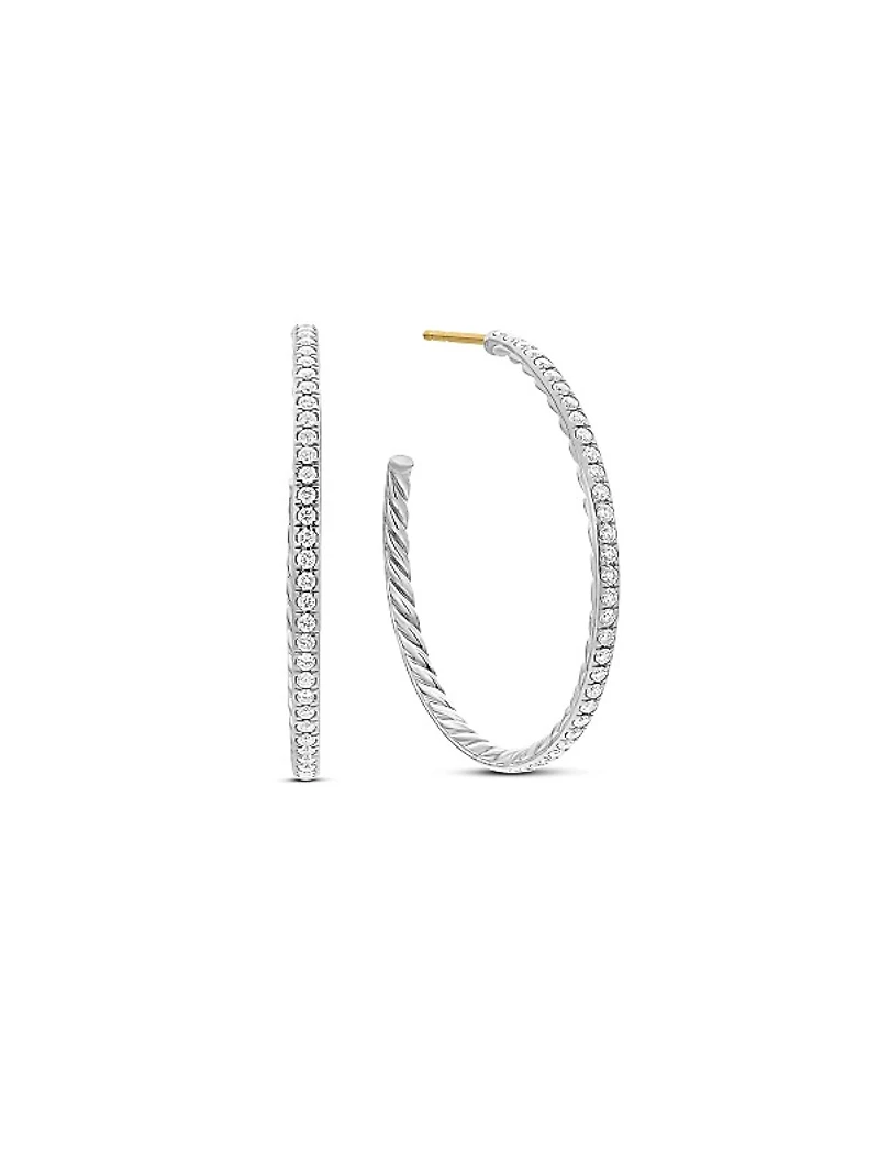 Pavé Hoop Earrings in Sterling Silver with Diamonds