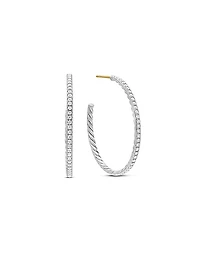 Pavé Hoop Earrings in Sterling Silver with Diamonds