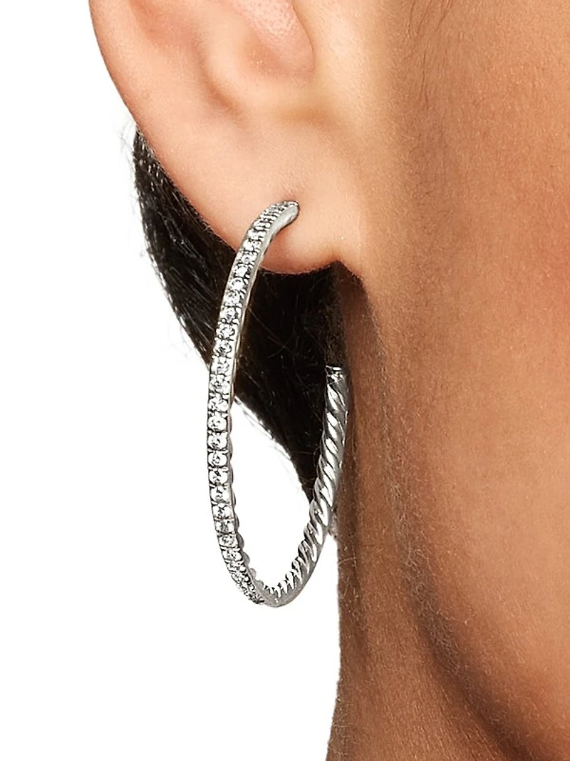 Pavé Hoop Earrings in Sterling Silver with Diamonds