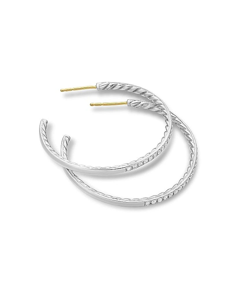 Pavé Hoop Earrings in Sterling Silver with Diamonds