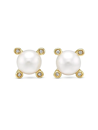 Pearl Stud Earrings in 18K Yellow Gold with Pearls and Diamonds, 7.4mm