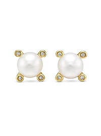 Pearl Stud Earrings in 18K Yellow Gold with Pearls and Diamonds, 7.4mm