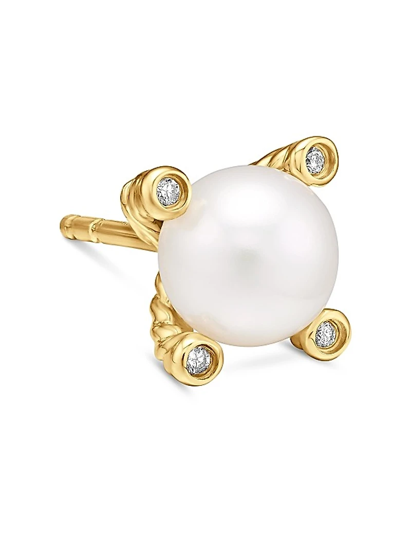 Pearl Stud Earrings in 18K Yellow Gold with Pearls and Diamonds, 7.4mm