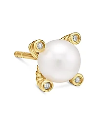 Pearl Stud Earrings in 18K Yellow Gold with Pearls and Diamonds, 7.4mm