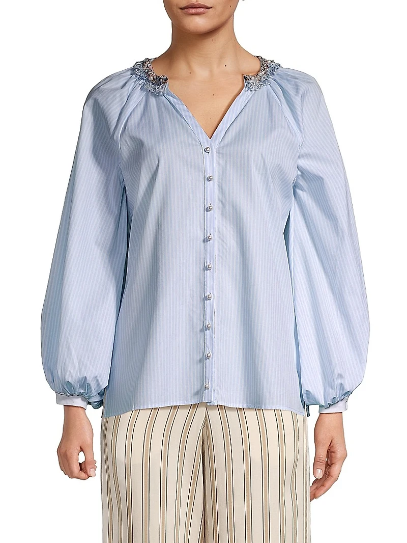 Aix Striped Embellished Blouse