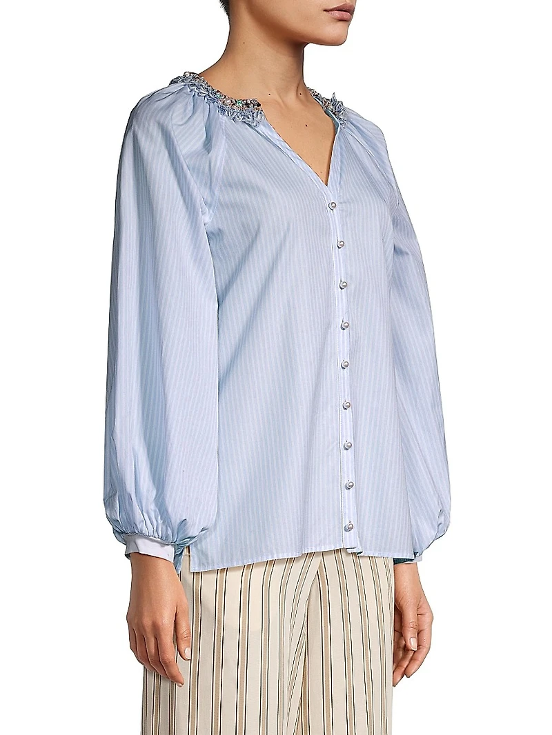 Aix Striped Embellished Blouse