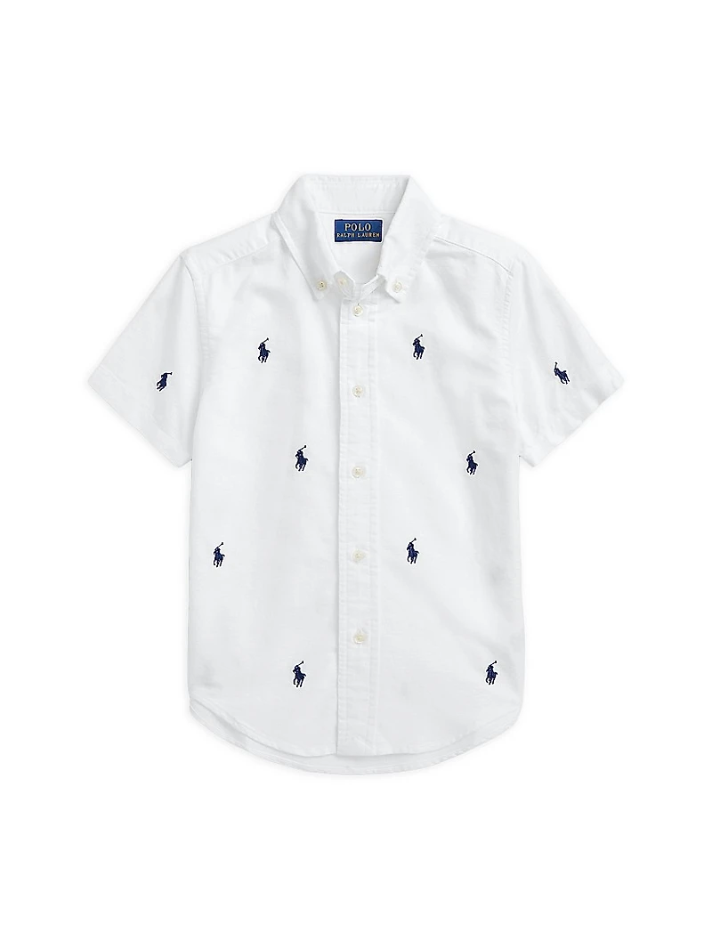 Little Boy's & Logo Embroidered Oxford Short-Sleeve Shirt