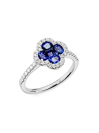14K White Gold, Blue Sapphire & 0.3 TCW Four-Leaf Clover Ring