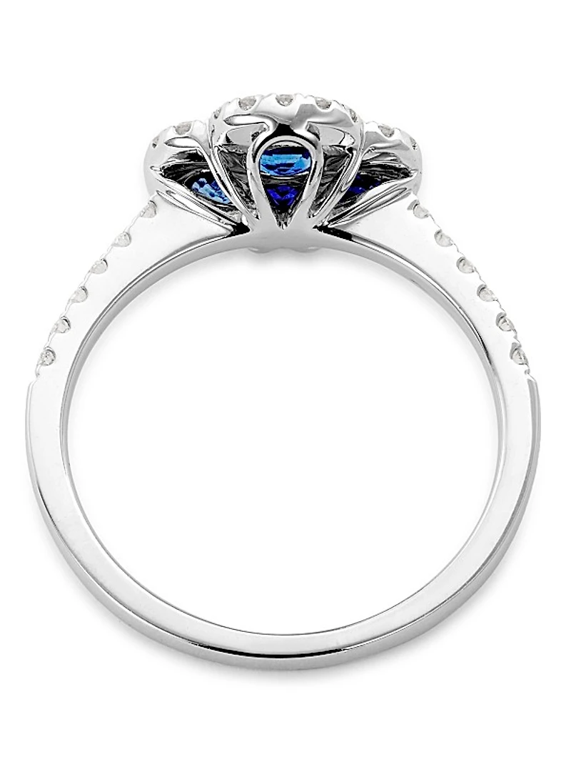 14K White Gold, Blue Sapphire & 0.3 TCW Four-Leaf Clover Ring